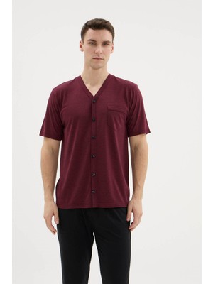 Kly Erkek V.yaka Boydan Düğmeli Pijama Takımı - Dış Giyim