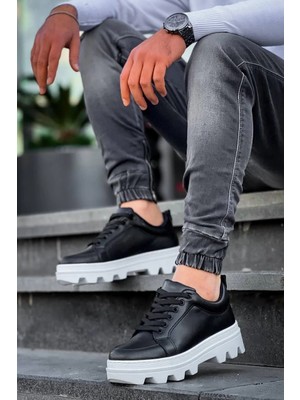 Indispensablely KB-056 Kuback Si̇yah Ci̇lt Beyaz Yüksek Taban Günlük Spor Ayakkabi