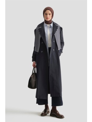 Armine Basic Uzun Trençkot Lacivert