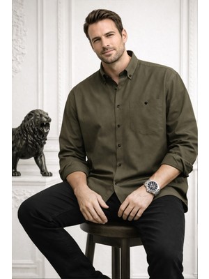 Varetta Erkek Yeşil Büyük Beden Gömlek Cepli Düz Uzun Kollu