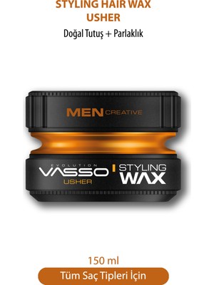 Vasso 24 Saat Tüm Saç Tipleri Için Parlaklık Ve Güçlü Tutuş Kazandıran Wax - Usher Pro Aqua 150 ml 8699216347690