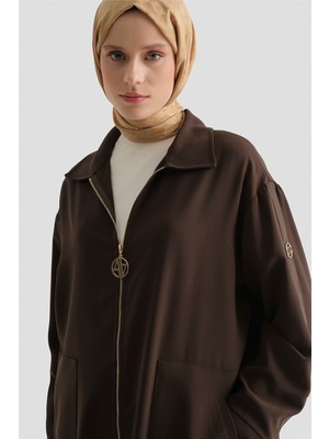 Armine Fermuarlı Ferace Kahve