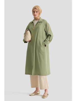 Armine Fermuarlı Ferace Haki