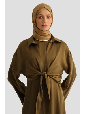 Armine Lyocell Gömlek Elbise Takım Haki