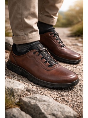 Zueofficial Hakiki Deri Erkek Günlük Ayakkabı Kahverengi – Outdoor Tabanlı, Ortopedik, Kaymaz Casual Model