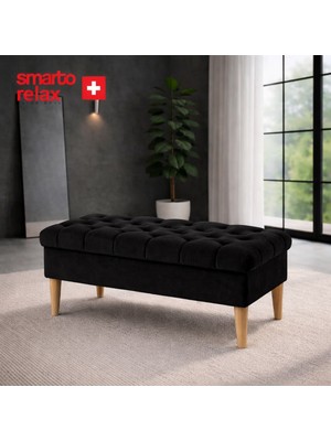 Smarto Relax  Swiss Style Puf Mürren Ayaklı Kapitoneli Sandikli Dekoratif 100x100x45 cm puf Ayaklı Kapitoneli Dekoratif puf(Siyah)