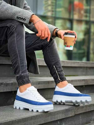 Indispensablely KB-056 Kuback Beyaz Mavi̇ Detayli Beyaz Yüksek Taban Günlük Spor Ayakkabi