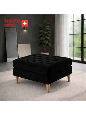 Smarto Relax  Swiss Style Puf Brienz Ayaklı Kare Kapitoneli baby face  Dekoratif 100x100x45 cm Kapitone Ahşap Ayaklı puf(Siyah)