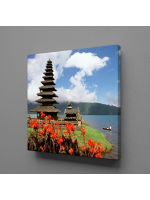 Technopa TURKUAZ ÇİÇEKLERLE MANZARA KANVAS TABLO - 40x40cm