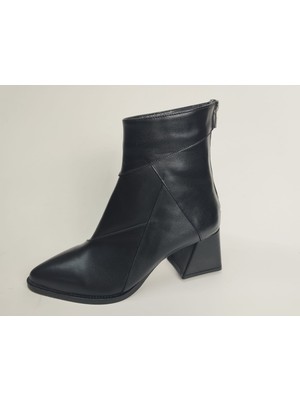Lucciola Kadın Hakiki Deri Arkadan Fermuarlı Siyah Deri Topuklu Bot