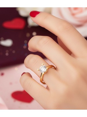 Bilezikci Altın Tektaş Yüzük - Sevgiliye Yıl Dönümü Hediyesi Işıltılı Kadın Yüzük