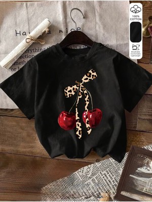 herkesemoda Vişne Baskı  Detaylı Basic T-Shirt