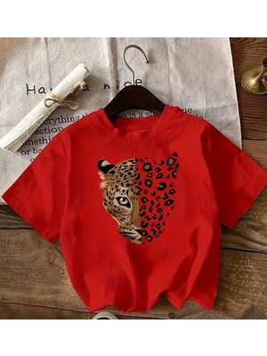 herkesemoda Leopar Kaplan Baskı Detaylı Basic T-Shirt