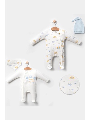 Çamaşır Kenti Araba Desenli Mavi 4'lü Erkek Bebek Tulumu