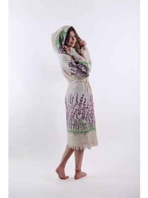 Peştemal Bornoz Müslin Pamuklu Plaj Lavanta Desen 1ADET Unisex Beachwear Kimono Kaftan