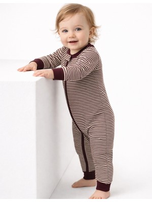 Organickid Cranberry Kız Bebek Bordo Çizgili Fermuarlı Tulum