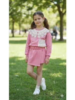 Jeliboom Dantel Detaylı Kız Çocuk Şortlu Takım