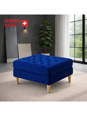 Smarto Relax  Swiss Style Puf Brienz Ayaklı Kare Kapitoneli baby face  Dekoratif 100x100x45 cm Kapitone Ahşap Ayaklı puf(Lacivert)