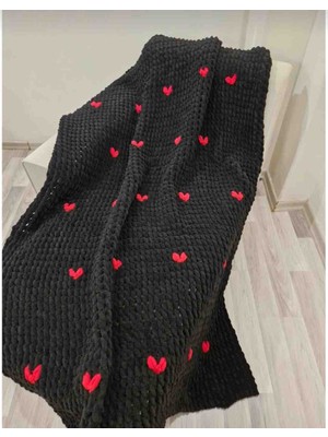 Alpjoy Puffy Siyah-Kırmızı Kalpli Tv Battaniyesi 130×170CM