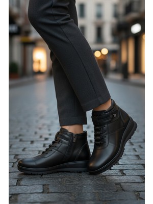 Voyager Z438 Hakiki Deri Anatomik Siyah Kadın Bot