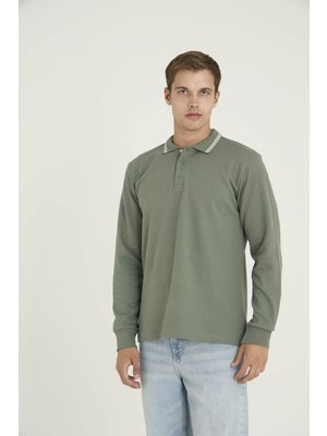 Kly Erkek %80 Pamuk Polo Yaka Sweat-Shirt Modern Tasarım