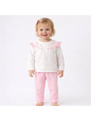 %100 Pamuk Kız Bebek Alt Üst Takım - Pembe Çiçek Desenli, Uzun Kollu Günlük & Ev Giyimi