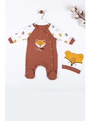 Çamaşır Kenti Little Fox Desenli % 100 Pamuk Erkek Bebek Tulumu