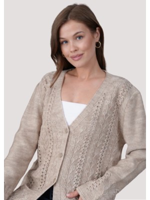 Stilmony Kadın Anne Büyük Beden Zincir Çiçek Motifli Hırka