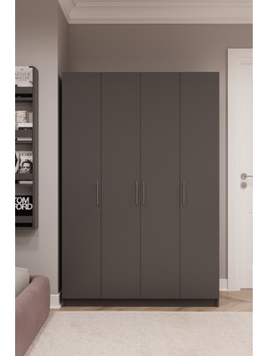 Asra Trend Lüks 4 Kapaklı Gardırop %100 MDF Askılı Çok Amaçlı Düzenleyici Elbise Dolabı G-08