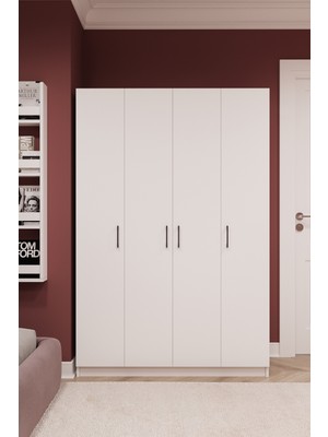 Asra Trend MDF 4 Kapaklı Gardırop - 120×180×47cm, 7 Raflı Düzenleyici Çok Amaçlı Dolap, G-08