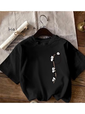 herkesemoda Pandalar Baskı Detaylı Basic T-Shirt