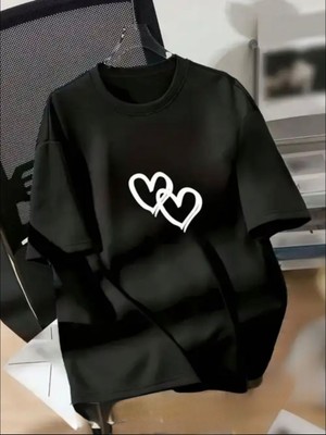 herkesemoda Kalp Baskı Detaylı Basic T-Shirt