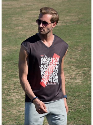Masimar Erkek Dijital Baskılı V Yaka Kolsuz T-Shirt