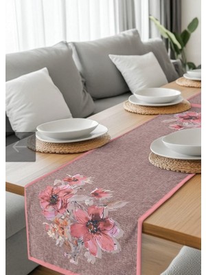 HM Polisaj Pudra Çiçeklerin Fısıltısı Dijital Baskılı Runner Kumaş 40*140CM