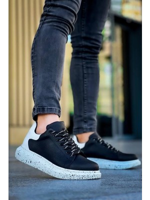 Indispensablely KB-X500 Kuback Si̇yah Beyaz Yüksek Taban Bağcikli Günlük Erkek Ayakkabi