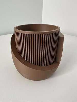 Omeyva Dekoratif Japandi Akıllı Çiftli Saksı Çiçek Kaktüs Bitki Yetiştirme Saksısı-11 Cm.-Kahverengi