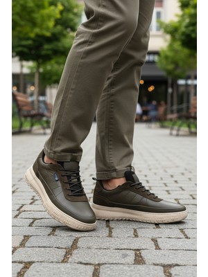 Marcomen Scootland 152-22487 Hakiki Deri Memory Foam Haki  Erkek Günlük Ayakkabı