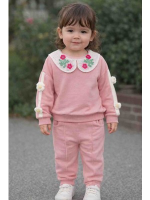 MZ Kız Çocuk Çiçek Detaylı Eşofman Takımı (2 Parça)