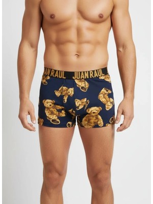 Juan Raul Erkek Lacivert Ayıcık Desenli Pamuklu Esnek Boxer