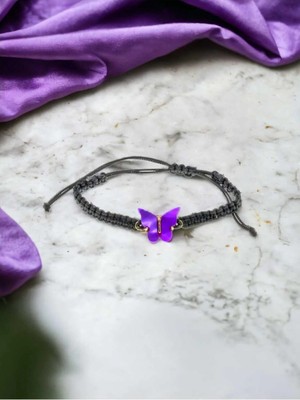 Ceritoğlu Altın Renk Kelebek Mor Renk Makrome Asansör Bileklik