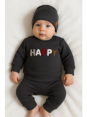 Çamaşır Kenti Happy Nakışlı 2'li Pamuklu Erkek Bebek Takım