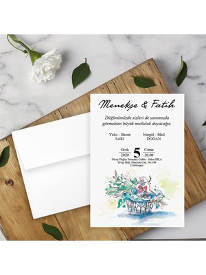 Seyhan Davetiye Beyaz Zarflı Davetiye Düğün - Nişan - Kına - Nikah (500ADET)