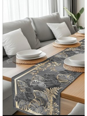 HM Polisaj Altın Yapraklar Dijital Baskılı Runner Kumaş 40*140CM