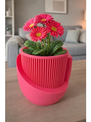 Omeyva Dekoratif Japandi Akıllı Çiftli Saksı Çiçek Kaktüs Bitki Yetiştirme Saksısı - 11 Cm. - Pembe