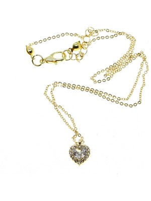 Ceritoğlu Altın Renk Beyaz Taş Kalp Model Zirkon Kolye