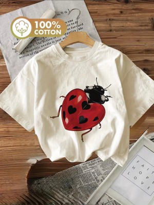 herkesemoda Uğur Böceği Baskı  Detaylı Basic T-Shirt