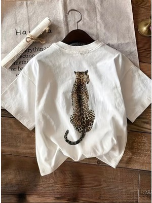 herkesemoda Sırt Kaplan Baskı  Detaylı Basic T-Shirt