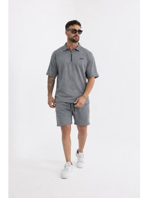 Comstar Erkek Polo Yaka Tişört Bol Şort Füme Yazlık Ikili Takım