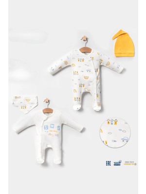 Çamaşır Kenti Araba Desenli Sarı 4'lü Erkek Bebek Tulumu