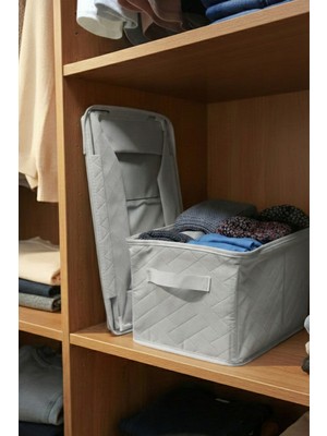 SER&YAT | Raf Düzenleyici 25 cm - Gri Tela Kumaş | 1 Adet | Çelik Destekli, Katlanabilir Kıyafet Saklama Organizeri